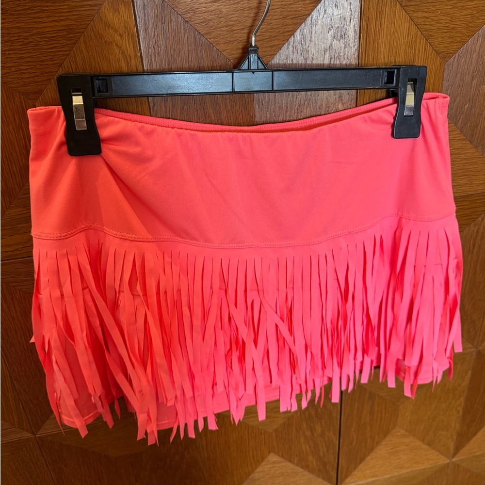 Lucky in Love Neon Coral Fringe Skirt
